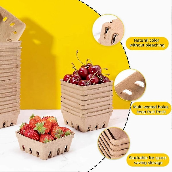 60-pack Bärkorg av pappersmassa, för jordgubbar, blåbär, hallon, vindruvor, körsbär, produktkorg Con (FMY) Brown