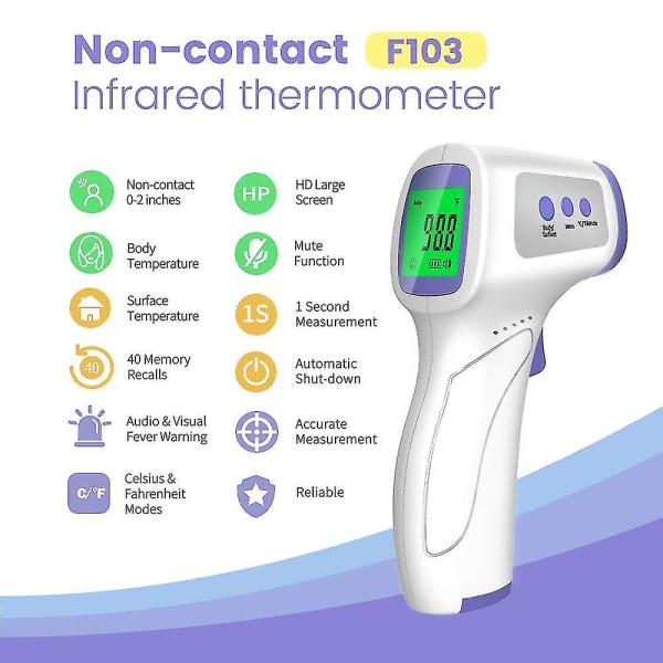 Beröringsfri termometer för vuxna, panntermometer för feber, kroppstermometer och yttermometer (FMY)