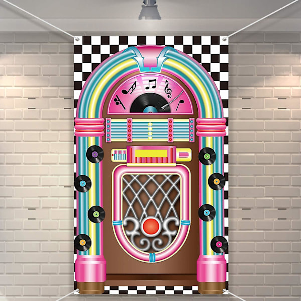 Jukebox-leikkausbanneri 50-luvun rock and roll -banneri taustakangas syntymäpäiväjuhliin vauvakutsuihin syntymäpäiväjuhlatarvikkeet (FMY)