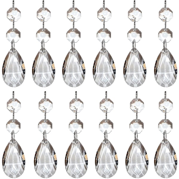 Krystallglass-prisme anhengperler 12 stk klare dråpeformede krystall-lysekroner Krystallglass-lysekroner prisme anhengperler Prismer anhengsdeler (FMY)