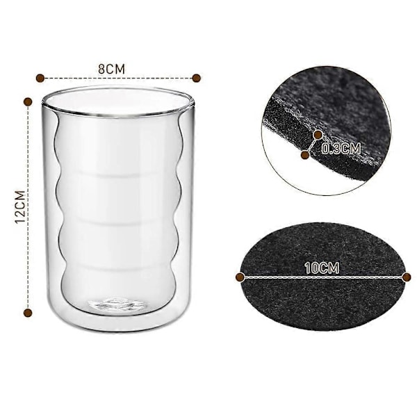 Latte Macchiato -lasit, kaksinkertainen 350 ml, 6 kpl setti, Thermolasi borosilikaattilasista, Espressokuppi Kahvikuppi Juomalasit Cappuccino-kupit Jääkahvi (FMY) style8233