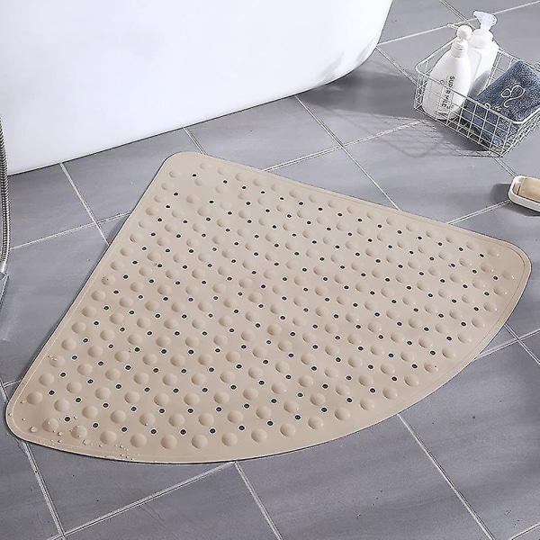 Skridsikker hjørne brusebadsmåtte Anti-slip Quadrant bademåtte Anti-bakteriel sugemåtte til brusebad eller kar, skridsikker badekar måtte, 54x54cm  (FMY) Ivory