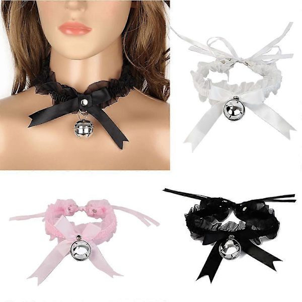 Makea Choker-kaulakorut Seksikäs Kiiltävä Kello Rypytetty Elegantti Kissan Koristeet Prom  (FMY) White