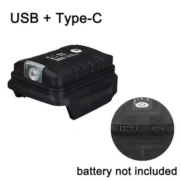 Strømforsyning for Makita-Litium-ion Batteri Hurtiglading LED-lys for Utendørs Bruk (FMY) Black USB TYPE C