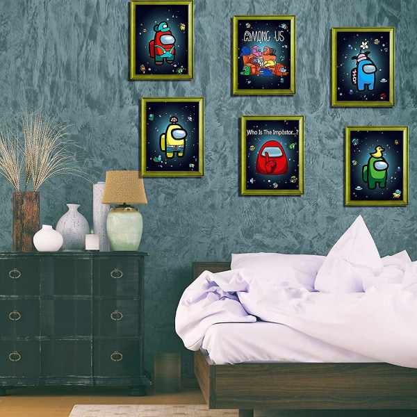 6 plakater i 6 forskellige mønstre med 24 limprikker til væggen af ​​gamingfans blandt os december (FMY)