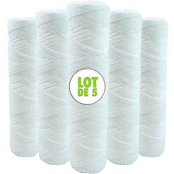 Set med 5 lindade vattenfilterpatroner anti-sediment 9 3/4 tum - 5 mikron kompatibla med 10-tumsfilter tillverkade i Frankrike - (FMY)