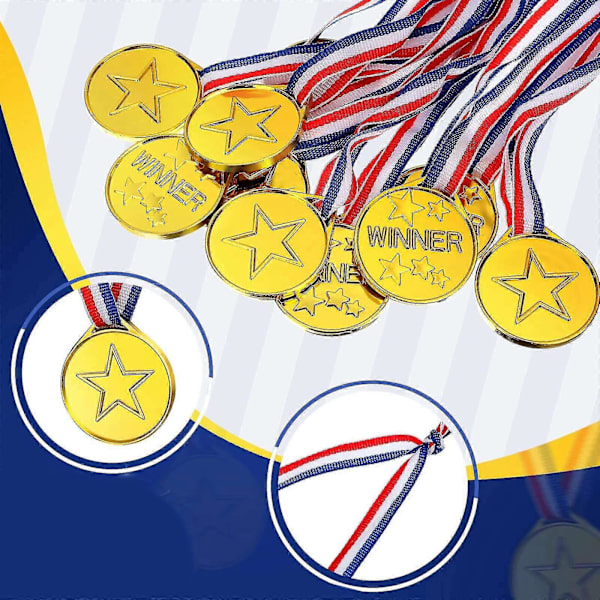 100 kpl Lasten Muoviset Voittajan Mitalit Kultaiset Voittajan Palkintomitalit Tyyliin, Juhliin ja Palkintoihin (FMY) Gold