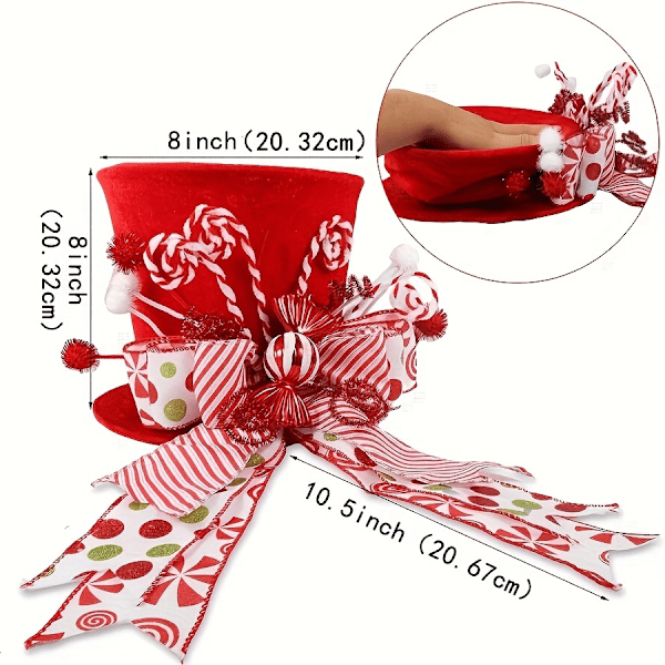 Klassisk rød polyester juletretopp med sukkersticksløyfe - Perfekt for julepynt, innendørs og utendørs bruk (FMY) Red
