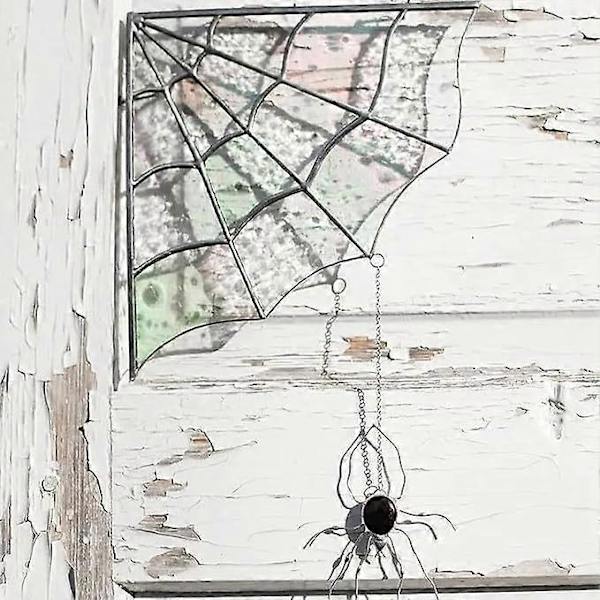 Hämähäkinseitit Stained Glass Ikkuna Seinäkoriste, Hämähäkinseitit Ovikoriste, Ovikoriste Seinäkoriste Halloween Pelottava Hämähäkinseitit Ovi Kulmamerkki (FMY) B