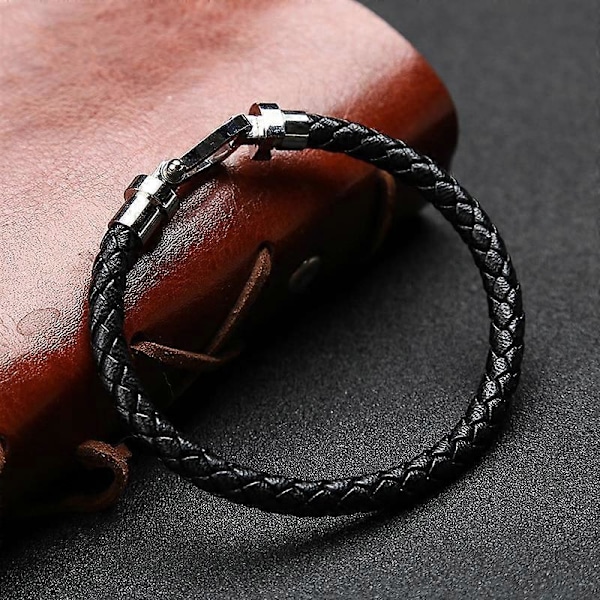 Läderarmband för män, flätat, läderarmband med hästsko-spänne i rostfritt stål, U-format armband för män (FMY) gold 18cm
