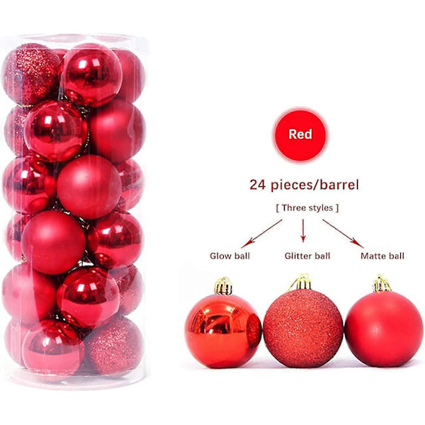 24 stk Julekulepynt Julekule Sett Pynt Matt Blank Julekulepynt 2024 Kompatibel med Julgrankule 118  (FMY) Red