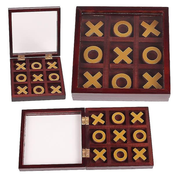 1 stk. Solid Wood Tic-Tac-Toe Brettspill, Barnas Puslespill Leke (FMY)
