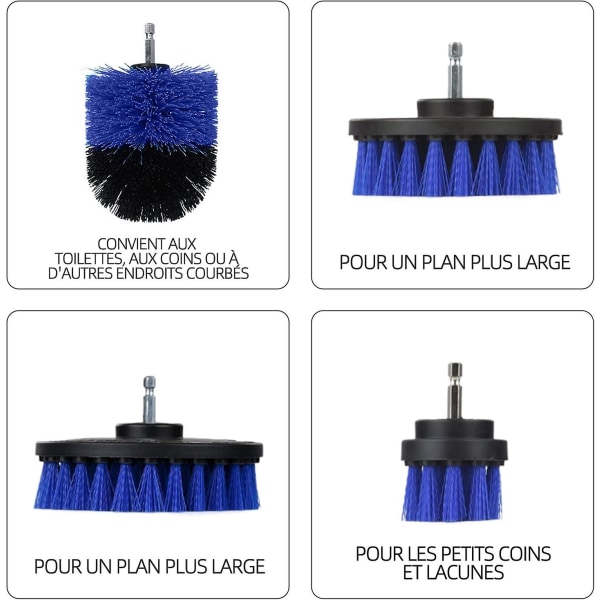 Pyörivä poran puhdistusharja 4 osaa autonpuhdistusruuvimeisseliharja, harja poraamiseen autolaatta matto Kylpyamme Keittiö-WC (sininen) (FMY)