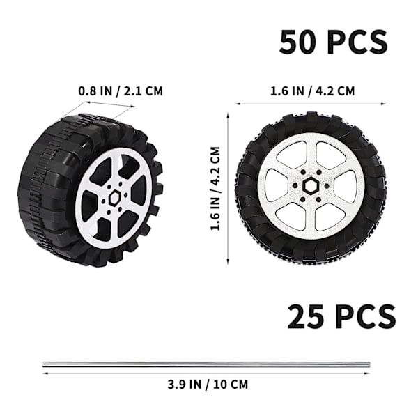 1 sett leketøybilhjul Aksler Plast Hjul Leker Aksel Rund Stang Aksler Bilmodell Diy Hjul Og Aksler  (FMY) Black 4.2*4.2*1.9cm