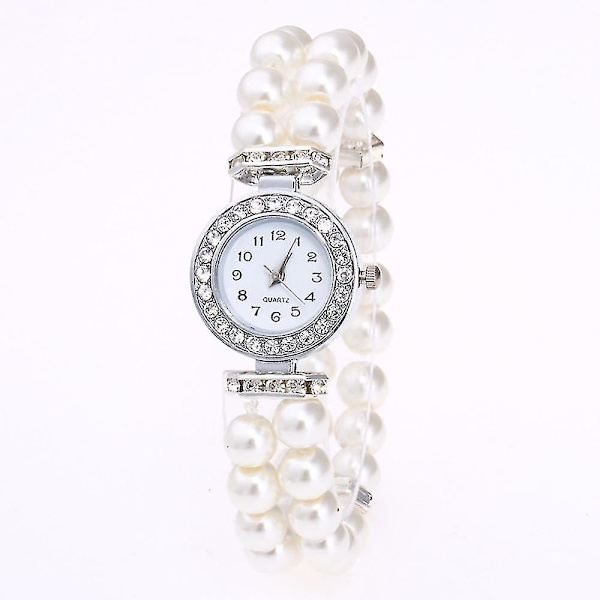 Krystalur, Kvinders Perlekæde Rem, Kvarts Armbånd, Mode Kvinder Ur (FMY) White