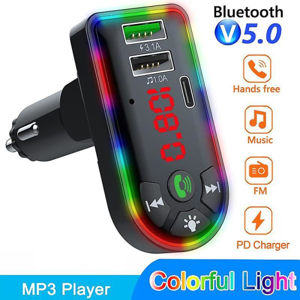 Fm-lähetin Bluetooth 5.0 Auto-MP3-soitin Langaton handsfree-autosarja U-levy/tf-musiikkisoitin 5v 3.1a Pd-laturilla (laatikolla) (FMY)