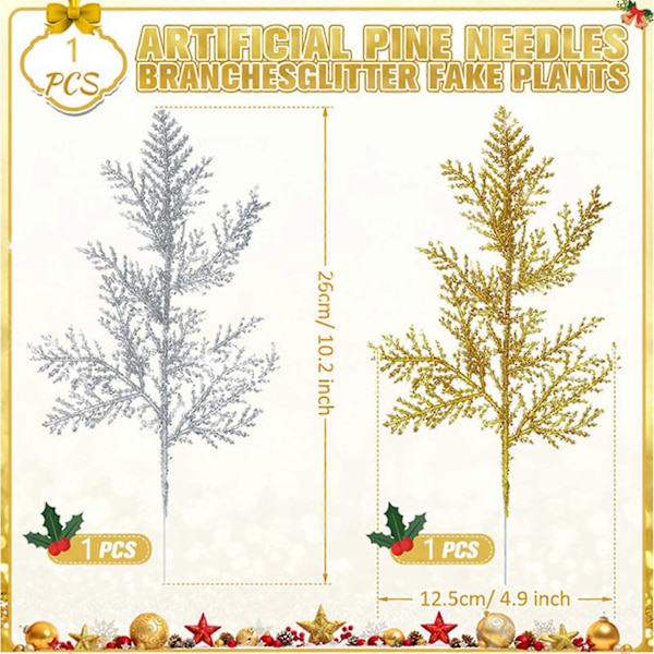 20 stk. Kunstige Grannåle med Glitter Genanvendelige DIY Hjemmedekoration Julegran Twig Pick Branch Party Tilbehør (FMY) Red