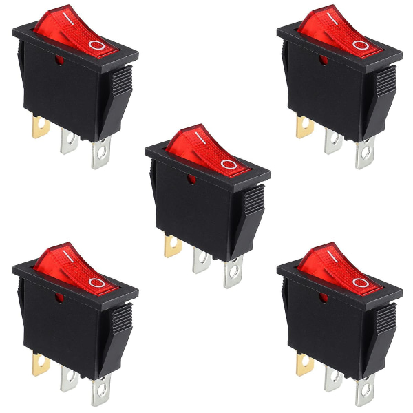 5 stk rød opplyst vippebryter, av/på 3 pins 3 posisjoner båtvippebryter Snap Ac 250v/15a 125v/20a Kcd3-101 (FMY)