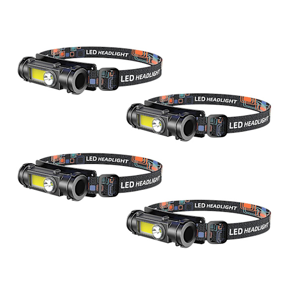LED pannlampa utomhus ficklampa pannlampor med justerbart pannband långt nära dubbelt ljus 180  rotationsjustering  (FMY) 4pcs