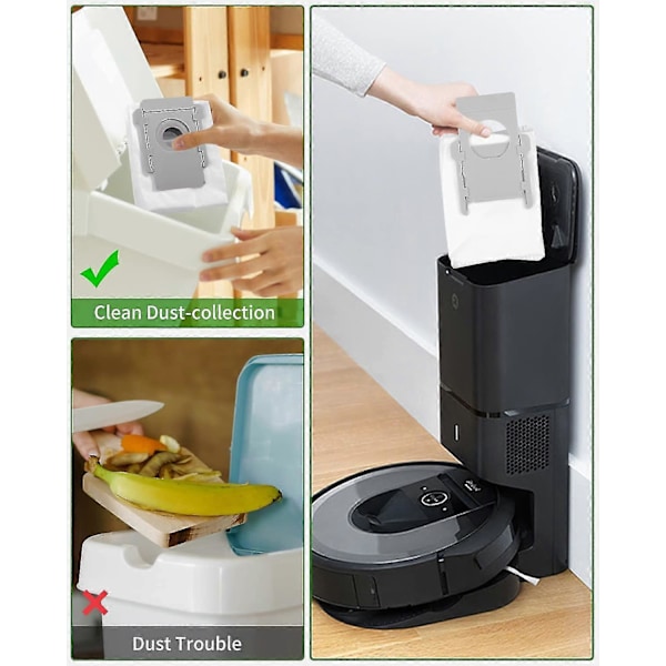 10 Støvsugerposer for iRobot Roomba I7 I7+ I3 I3+ I4 I4+ I6 I6+ J7 J7+ I8 I8+s9 S9+ E5 E6 E7 Clean Base, Erstatningsstøvpose (FMY)