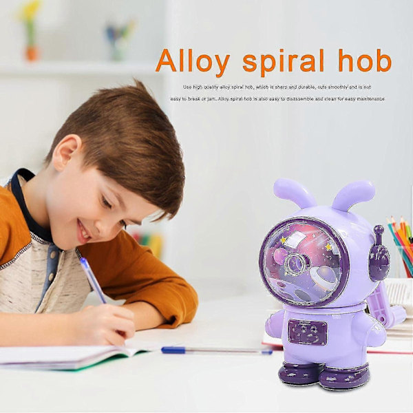 Blyantspidser, 3 Gear Justerbar Farveblyantspidser, Rumraket Form Høj Kapacitet Spånebakke, Manuel Blyantspidser (FMY) Purple
