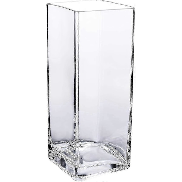 Høj Kvadratisk Vase Hjemme Dekorativ Blomst Glas Vase Bryllup Fest Bord Midtpunkter (4\"4\"10\")  (FMY)