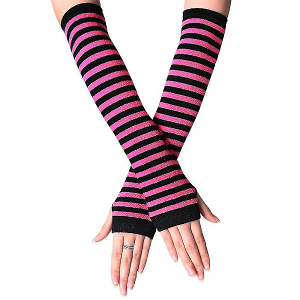 Dame håndledsvarmere luffer lange hånd fingerløse stribede handsker  (FMY) Black and Pink