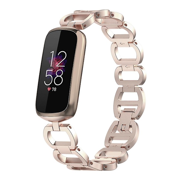 Anti-förlust armband för Fitbit-Luxe, justerbart sportband i metall, klockarmband (FMY) Rose gold