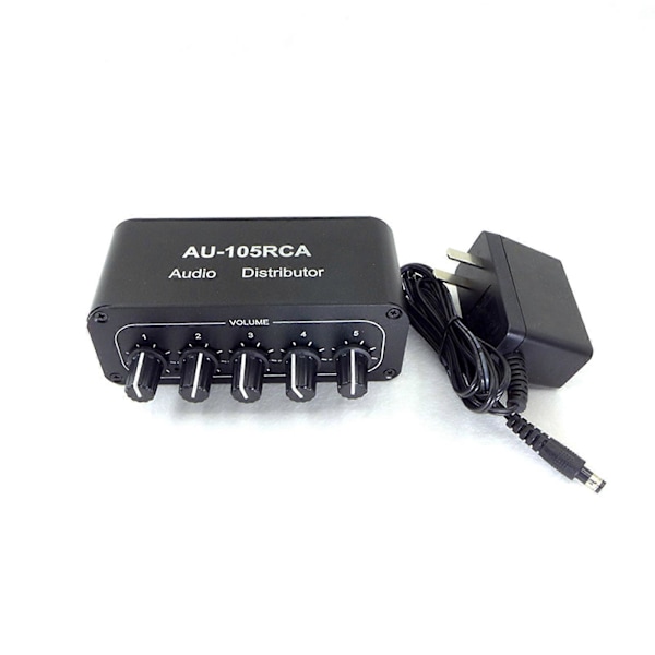 HiFi Stereo RCA Audio Splitter/Selector 1-IN-5-OUT Audio Switcher med Volumenkontrol js  (FMY)