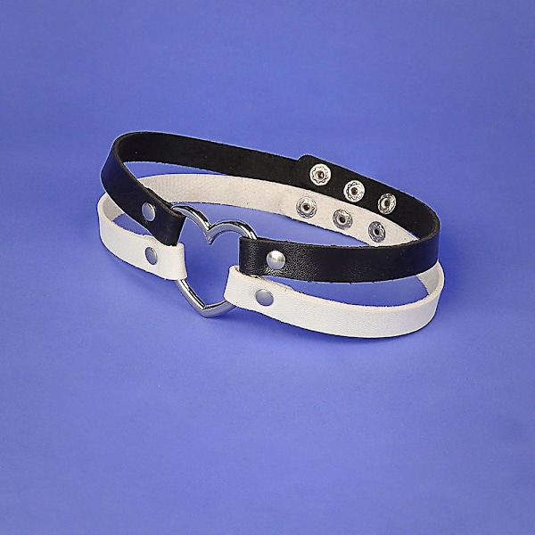 Søt og kul kontrastfarge matchende dobbel rad kjærlighetshjerteformet lærkrage PU lær halskjede choker (FMY) Black and red