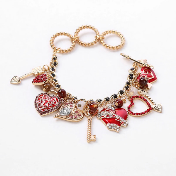 Nyt Julearmbånd Sødt Rødt Kærlighedshjerte Rhinestone Indlagt Magisk Tryllestav Pil Af Kærlighed Perler Charms Armbånd Armring Smykker Gave(FMY) E-556