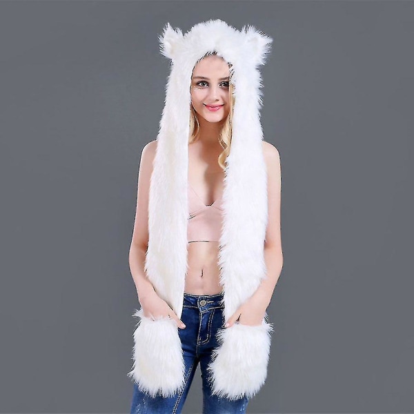 Earmuffs Hat Scarf Gloves In One Animal Fur Hatab  (FMY)