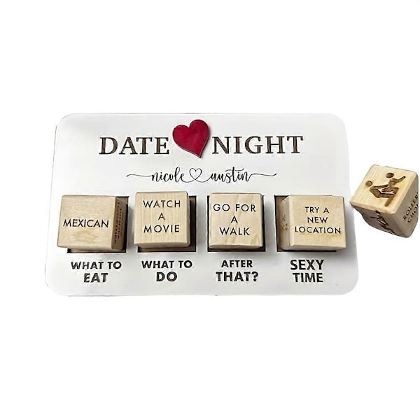 Romantisk Parspill 5 Graverte Tre Terninger for Dato & Kveld - Perfekt Ide for Middag, Valentinsdag, Jubileer - Morsomme Spill for Voksne (FMY)