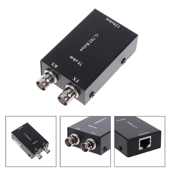 BNC til RJ45 Transmitter, Balanceret til Ubalanceret, 75 Ohm til 120 Ohm Impedans (FMY)