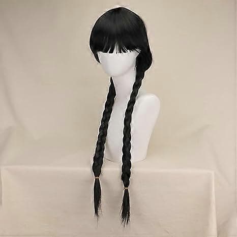 Wig Wednesday Peruker Barn Lång Svart Flätad Peruk Cosplay (FMY) A