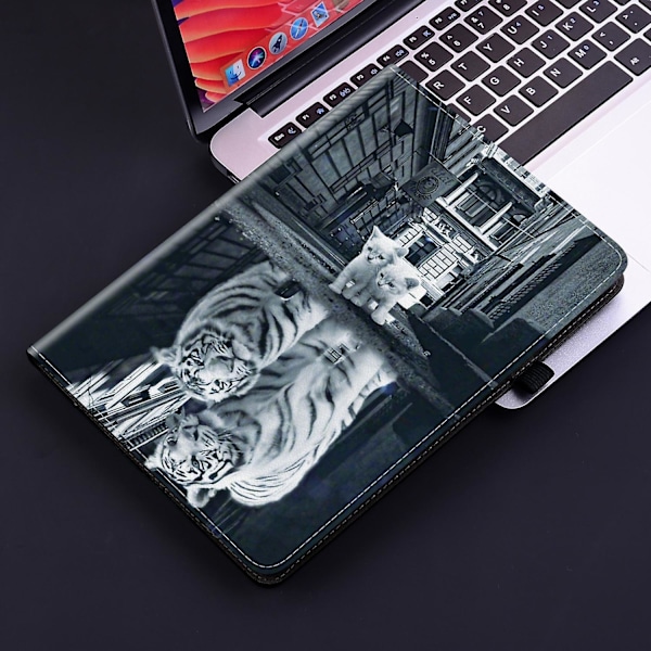 Maltet Cover i Læder med Malet Design til Samsung Galaxy Tab A 9.7 T550 T555 P550 (FMY) Cat Reflection Tiger
