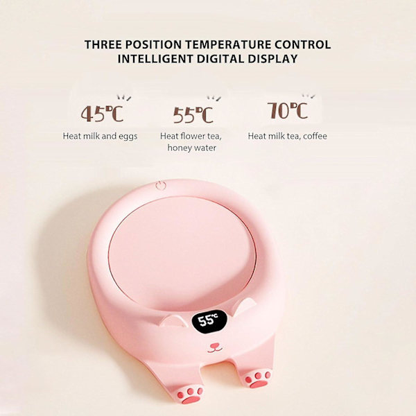 Kaffemuggvärmar, Söt Katt Smart Dryckesvärmare Med 3 Temperaturer, Elektrisk Koppvärmare Automatisk Avstängning För Keramiska Koppar Mjölk Glas (FMY) pink
