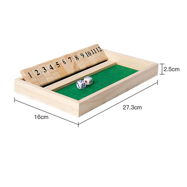 Shut The Box Spel - Träfärgad Tärningsspel för Minst 2 Spelare - Klassiskt Familjespel - Trä, Naturligt/grönt (FMY)