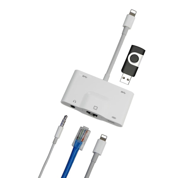Lyn til Rj45 Ethernet Lan kablet netværksadapter 5 i 1 Usb Otg Lan Rj45 Ethernet 3,5 mm højhastighedskonverter (FMY)