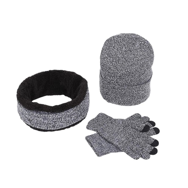 Varmt vintertørklæde Beanie hat og handsker sæt Enkelt strikket ulden tørklæde handskesæt til kvinde mand (FMY)