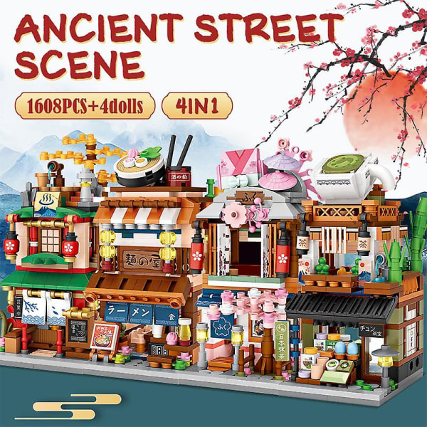 Mini City Street View Noodle Shop House Rakennuspalikat 4 In 1 Japanilainen Arkkitehtuuri Ystävät Hahmot Tiilet Lelut Lapsille  (FMY) matcha shop