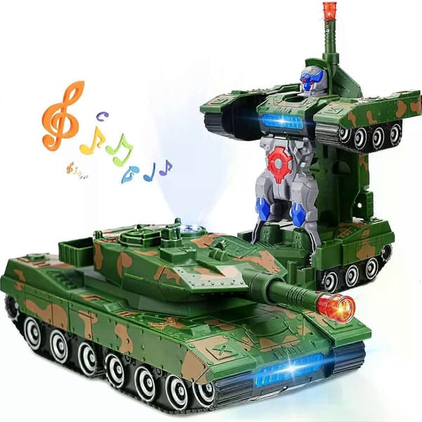 Robot Transformer Tank Leker for Barn Transformerende Billeker med Musikk og Lys Militær Hærfødselsdagsgave til Gutter Jenter (FMY)