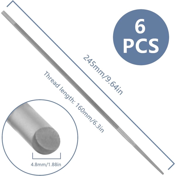 Pyöreät terät ketjusahan ketjulle 4,8 mm, 6 kpl, pyöreä teroitustiedosto korjausta ja teroitusta varten (FMY)