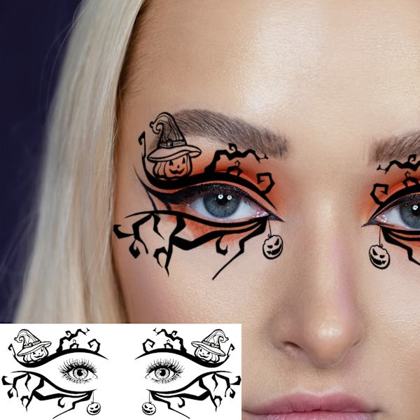 Halloween-häxögon Makeup Tillfälliga Tatueringar för Män och Kvinnor, 10-pack Realistiska Falska Ögonhörn Tatueringsdekaler, Långvariga Avlånga Ögon (FMY) 10 Sheets In One Package