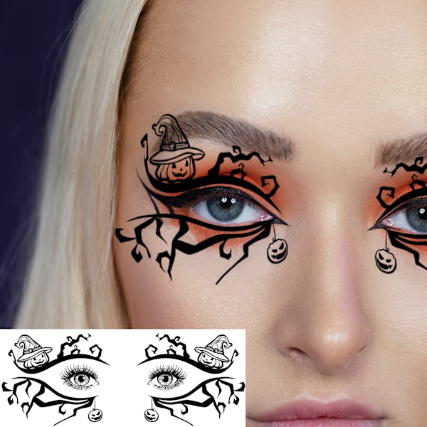 Halloween Hexe Øjenmakeup Midlertidige Tatoveringer til Mænd og Kvinder, 10 Pakke Realistiske Falske Øjenhjørne Tattoo Stickers, Langvarig Oblong Øjenli (FMY) 10 Sheets In One Package