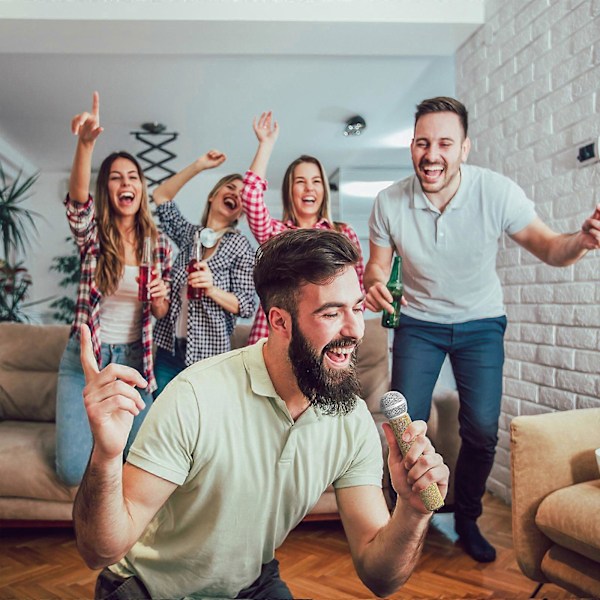 Mikrofonin rekvisiitta, väärennös, bling-kiviä, kiiltävä mikrofonin rekvisiitta, muovi, leikkiksikäyttöön, glitter-mikrofonit, lavalle, Halloweeniin (FMY) Gold