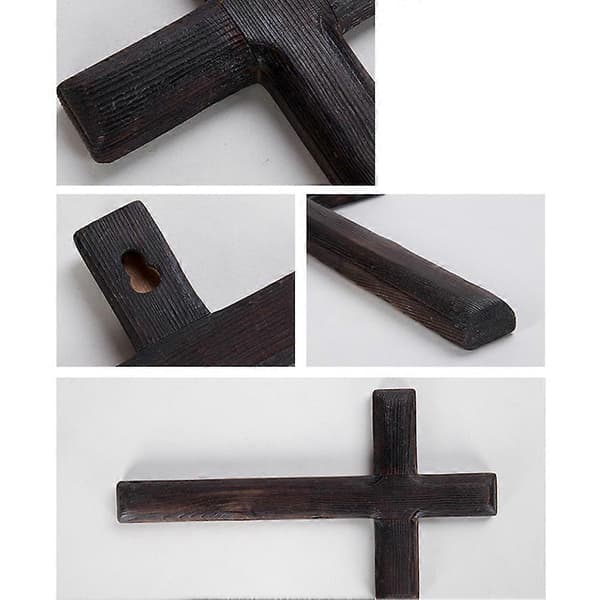 Håndlaget solid trekors, svart religiøs veggdekor 28x16CM (FMY)