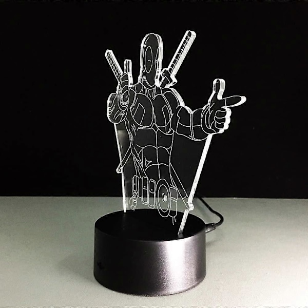 Wekity 3D-lamppu Deadpool Kaukosäätimellä Paras Lahja Pojille Akryyli Pöytä Yövalo Kalusteet Koristeellinen Värikäs 7 Väriä Vaihtuu Kotitalous H (FMY)
