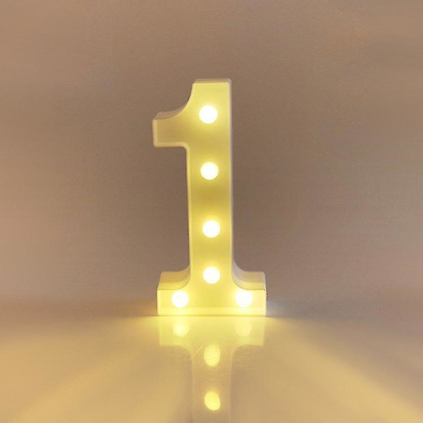 22cm LED-upplysta siffror vita 0-9 Bröllop Födelsedagsfest Batteridriven lampa (FMY) Number 1