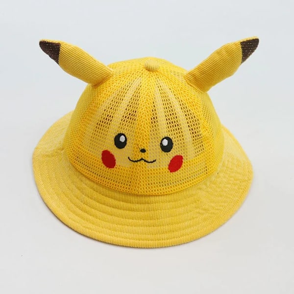 Pikachu Barnhattar Tryckt Fiskarhatt Japansk Anime Pot Tecknad Solskydd Bucket Hatt (FMY) Mesh-yellow 48-51cm
